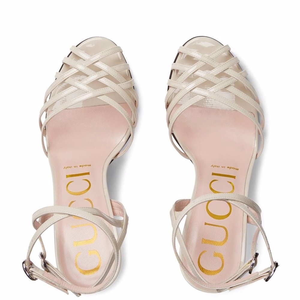 NIB Gucci White Shiny Patent Leather Sandals Heels - Picture 4 of 5